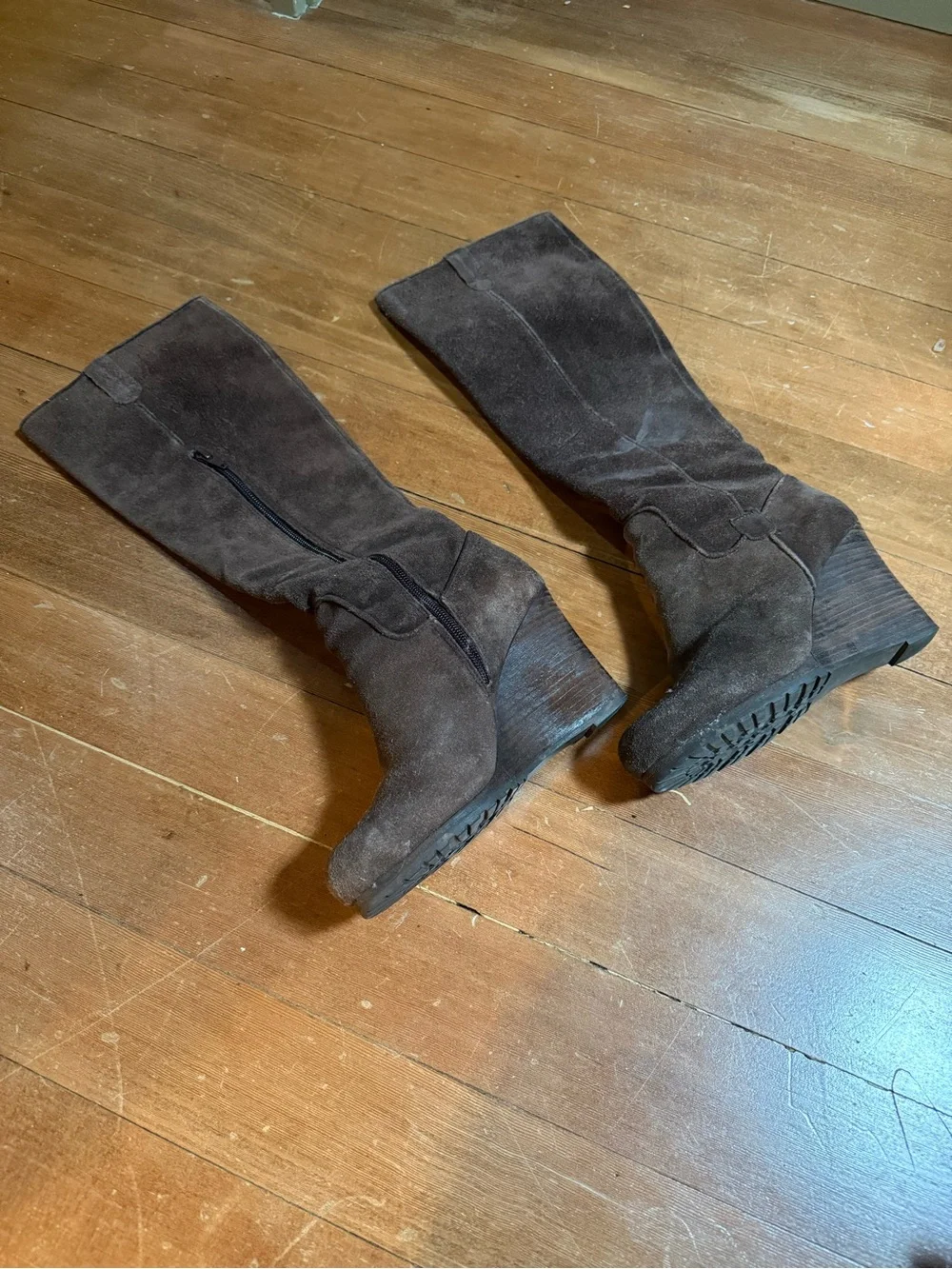 Women's Dark Brown Suede Over-the-Knee Wedge Boots